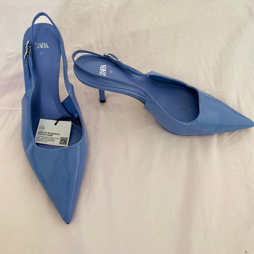Zara Blue Pointed Toe Slingback Heels